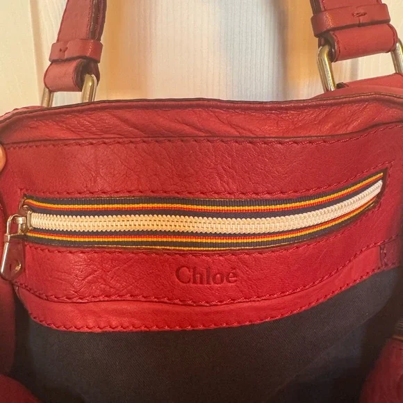 Chloe Patsy Leather Studded Logo Red Tote COA - Picture 7 of 16
